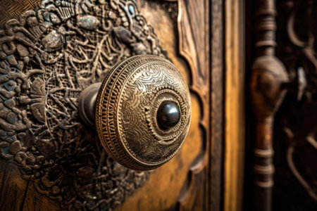 a close-up of a vintage doorknob, with intricate detailing and intricate designs, created with generative aiの素材