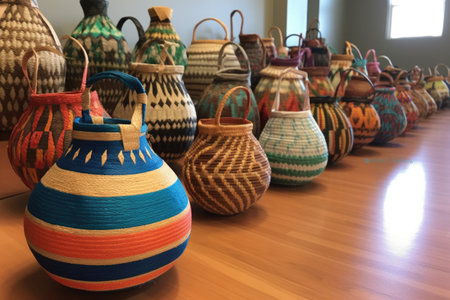 rows of finished baskets showcasing various styles, created with generative aiの素材
