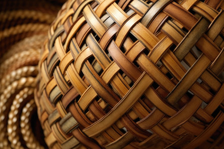 intricate patterns and textures of a woven basket, created with generative aiの素材