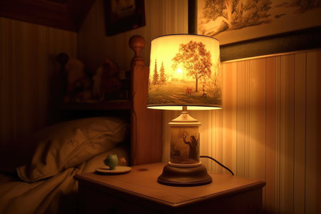 bedside lamp with dimmer switch and soft light, created with generative aiの素材
