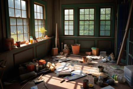 tools and materials for window replacement on the floor, created with generative aiの素材
