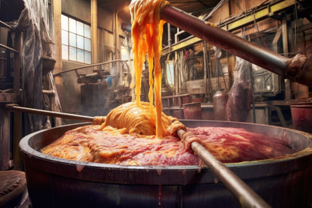 industrial mixer stirring a batch of taffy in factory, created with generative aiの素材