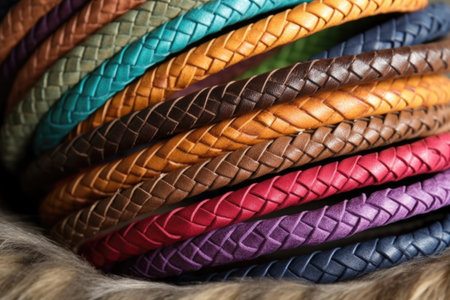 braided leather cords in various colors and textures, created with generative aiの素材