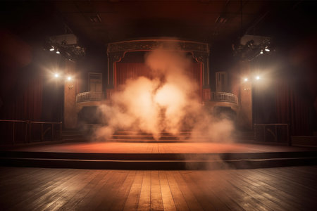 empty stage with spotlight and smoke effects, created with generative aiの素材