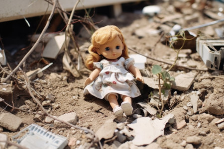 discarded doll near sandbox, created with generative aiの素材