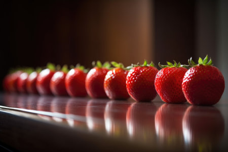 strawberries arranged in a row with natural lighting, created with generative aiの素材