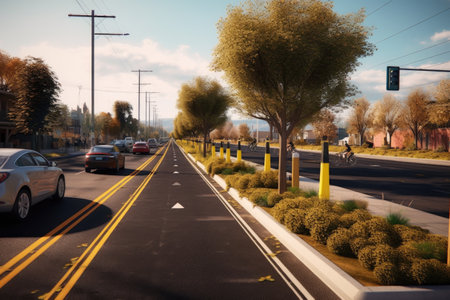 bicycles and e-scooters in designated lanes, created with generative aiの素材