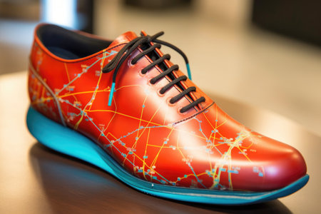 smart shoes displaying gps navigation on their surface, created with generative aiの素材