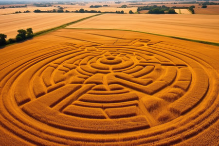 interlocking geometric crop circle formations, created with generative aiの素材