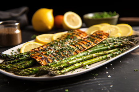 smoke rising from asparagus on charcoal grill, created with generative aiの素材