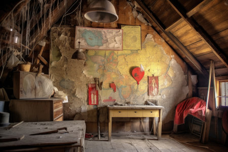 torn treasure map pinned to the attic wall, created with generative aiの素材