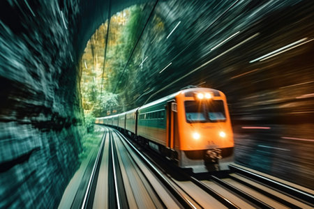 train rushing through a tunnel with motion blur effect, created with generative aiの素材
