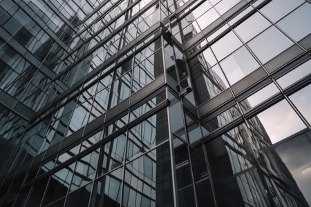 majestic glass windows and metal frames of high-rise office building, created with generative aiの素材