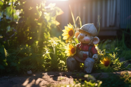 top view of shattered gnome on grass, created with generative aiの素材