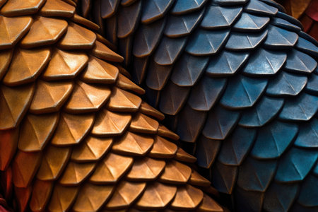 close-up of a pinecones geometric scales, created with generative aiの素材