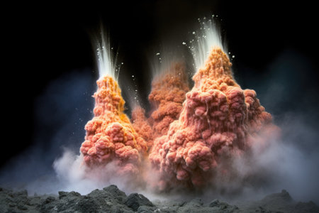hydrothermal vents releasing hot water plumes, created with generative aiの素材