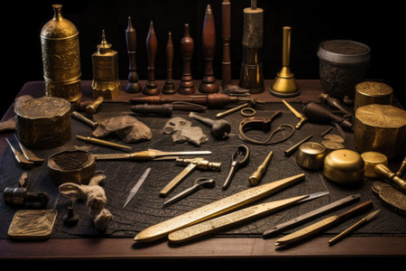 artisans tools for gold foil beating, created with generative aiの素材