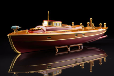 classic wooden boat with polished brass fittings, created with generative aiの素材