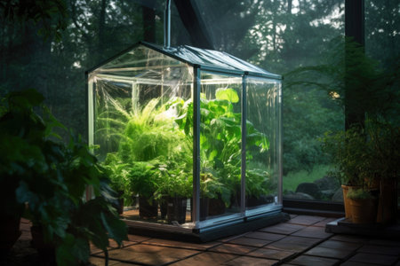 smart greenhouse controlling temperature and humidity, created with generative aiの素材