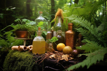 ginger ale making supplies surrounded by nature, created with generative aiの素材