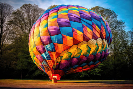 partially inflated hot air balloon with vivid colors, created with generative aiの素材