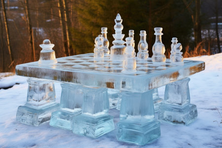 ice carved chessboard and pieces, created with generative aiの素材