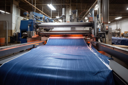 denim fabric being cut with automated machine, created with generative aiの素材