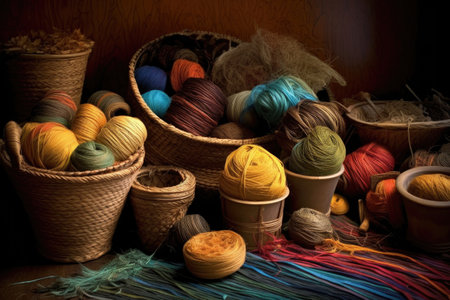 fibers and threads used for weaving baskets, created with generative aiの素材