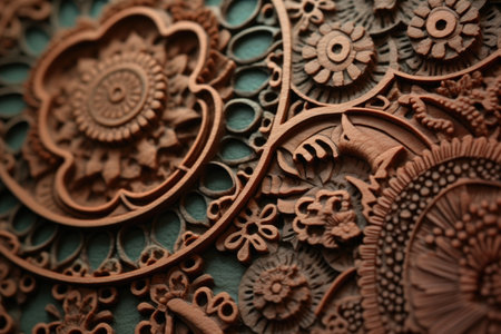 macro shot of intricate leather carving design, created with generative aiの素材