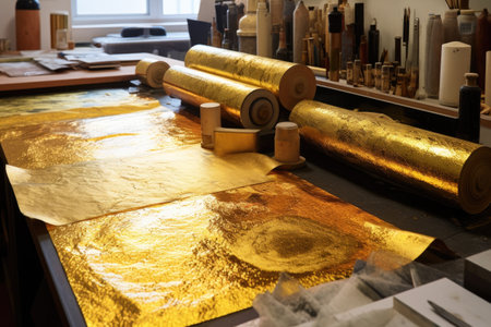 rolled gold foil ready for application, created with generative aiの素材