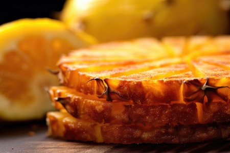 close-up of grill marks on juicy pineapple slice, created with generative aiの素材