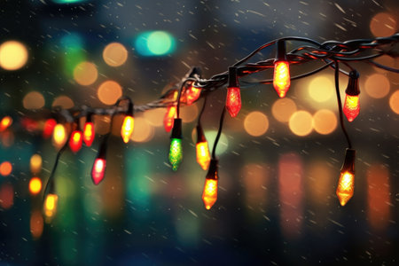 christmas lights creating a festive bokeh effect, created with generative aiの素材