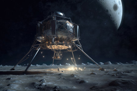 lunar lander touching down on moons surface, created with generative aiの素材