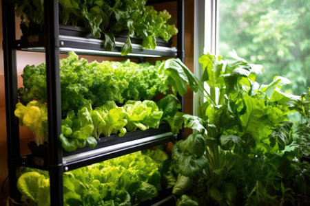 hydroponic system nurturing leafy greens, created with generative aiの素材