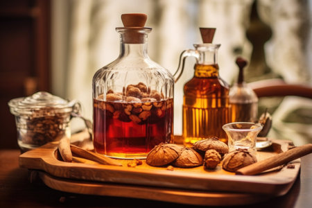 homemade amaretto with a handwritten recipe card, created with generative aiの素材