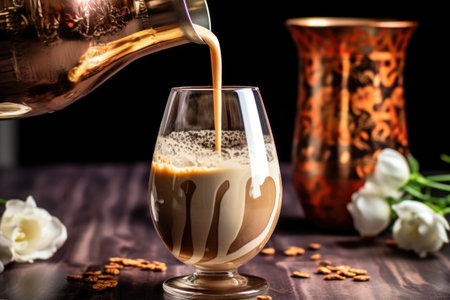 pouring homemade baileys into stylish glass, created with generative aiの素材