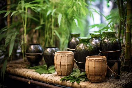candlelit garden pathway leading to sake station, created with generative aiの素材