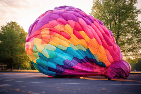 partially inflated hot air balloon with vibrant colors, created with generative aiの素材