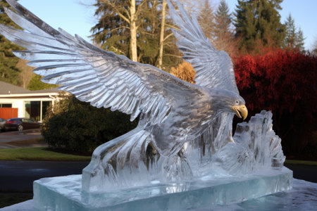 ice carving of a soaring eagle mid-flight, created with generative aiの素材