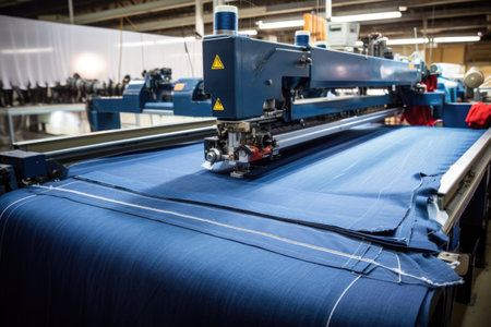 denim fabric being cut with automated machine, created with generative aiの素材