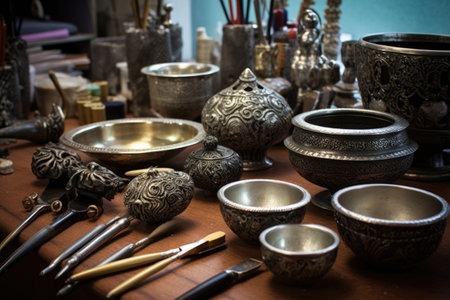 various stages of silverwork pieces, created with generative aiの素材