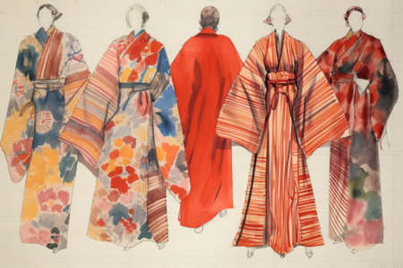 kimono pattern drafts on paper, created with generative aiの素材