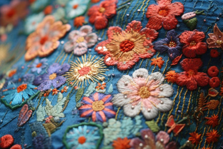 embroidery details on kimono fabric, created with generative aiの素材