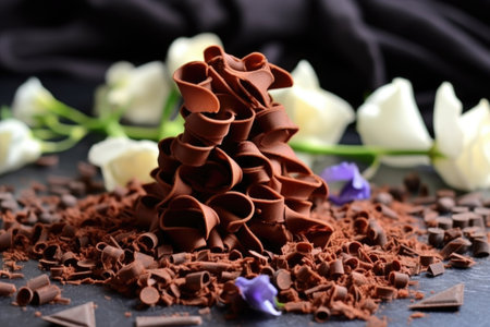 chocolate shavings and curls for truffle garnish, created with generative aiの素材