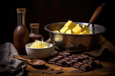mixing bowl with chocolate and butter, created with generative aiの素材