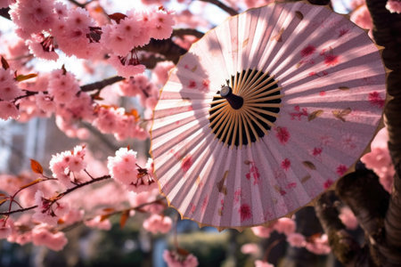 parasol with sakura blossoms in the background, created with generative aiの素材