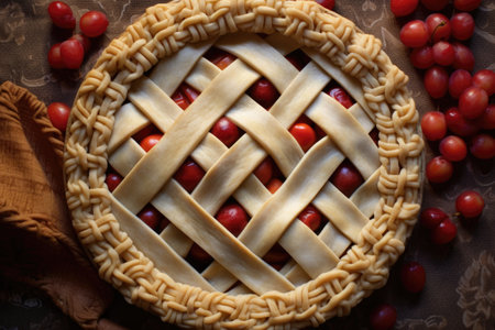 weaving lattice crust on top of a cherry pie, created with generative aiの素材