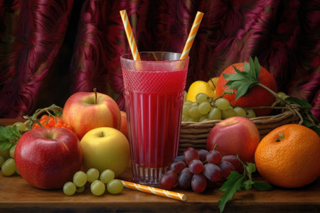 fresh juice pouring into glass from dispenser, created with generative aiの素材