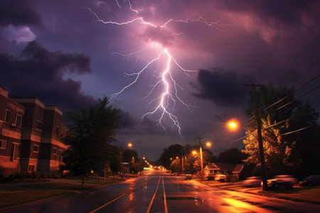massive lightning strike illuminating dark clouds, created with generative aiの素材