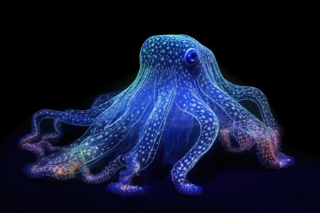 ghostly bioluminescent octopus camouflaging itself, created with generative aiの素材